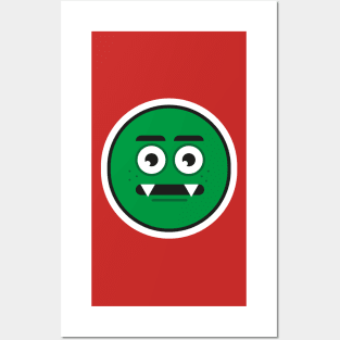 vector illustration of a green monster emoji Posters and Art